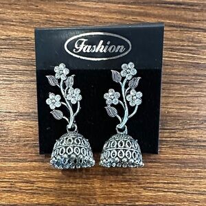 Oxidized Metal Floral Jhumka Earrings